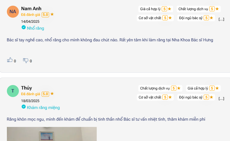 Đánh giá về nha khoa bác sĩ Vương Hưng